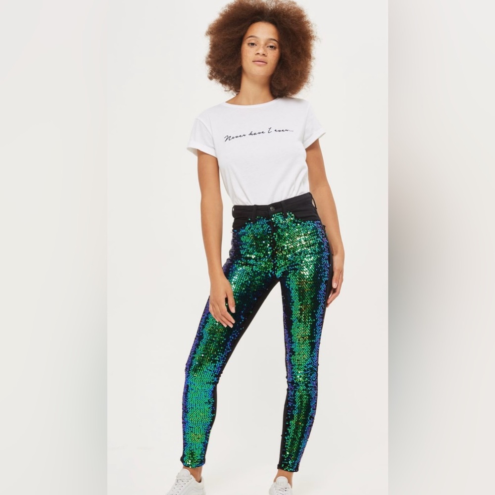 Topshop Iridescent Green and Blue Skinny jeans